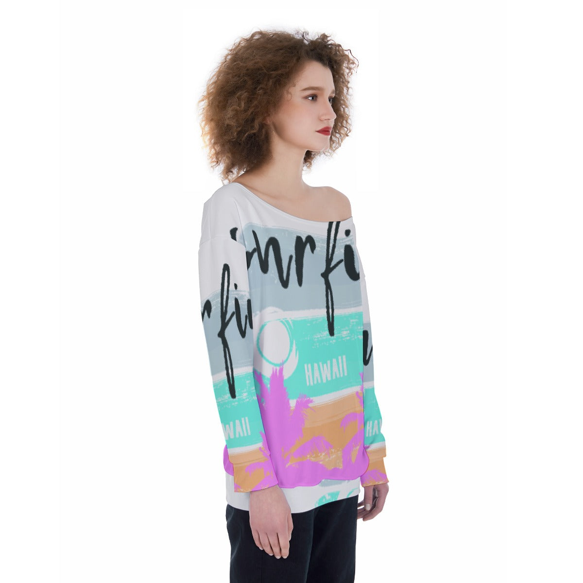 All-Over Print Oversized Women's Off-Shoulder Sweatshirt