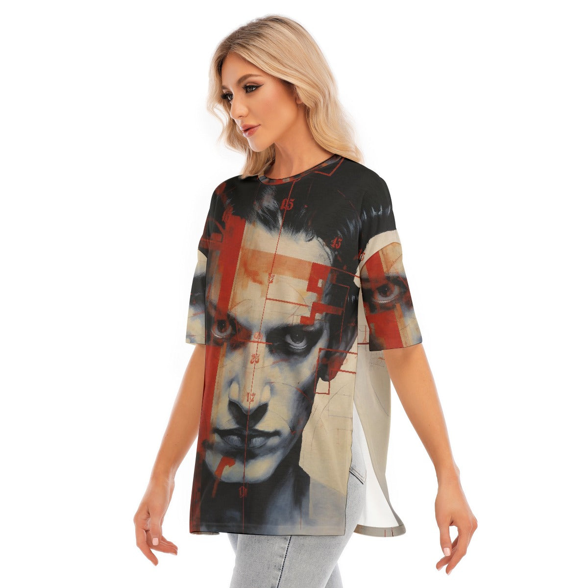All-Over Print Women's Short Sleeves T-shirt With Hem Split