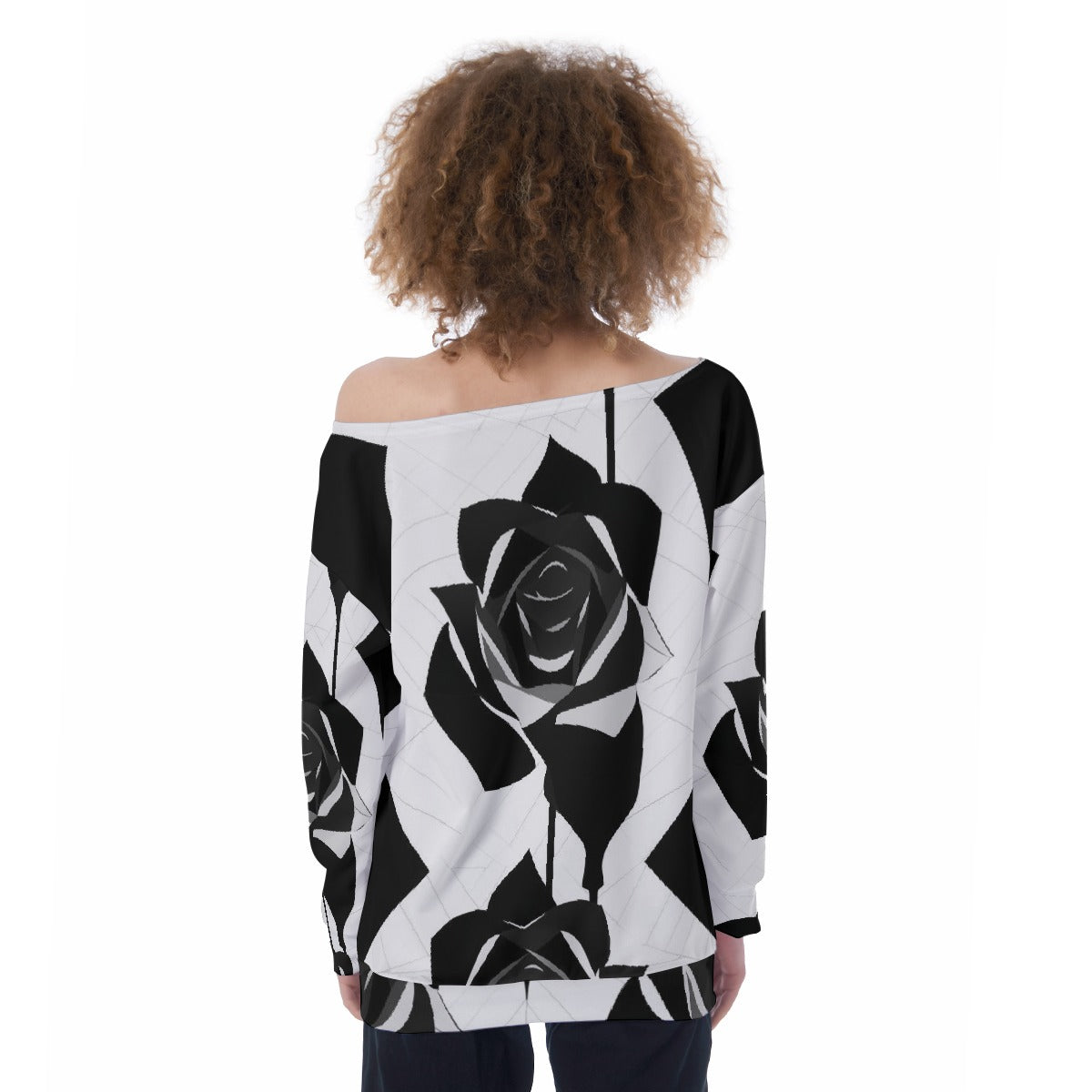 All-Over Print Oversized Women's Off-Shoulder Sweatshirt