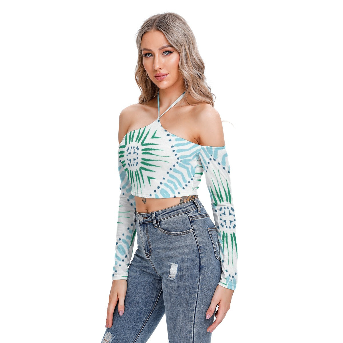 All-Over Print Women's Halter Lace-up Top