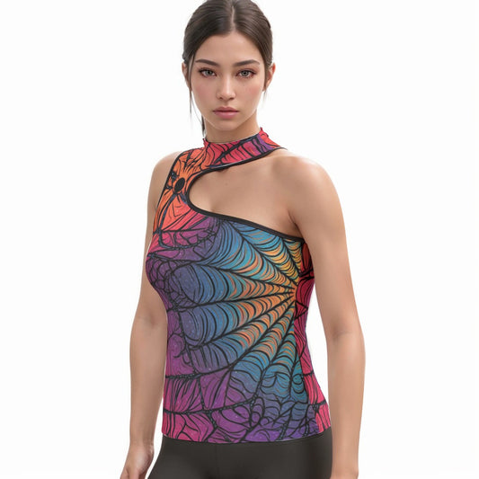 All-Over Print Women's Halter Sleeveless Asymmetrical Tank Top
