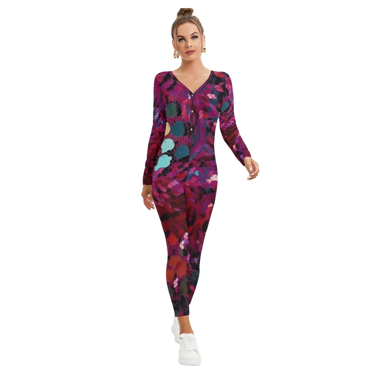 All-Over Print Women's Plunging Neck Jumpsuit