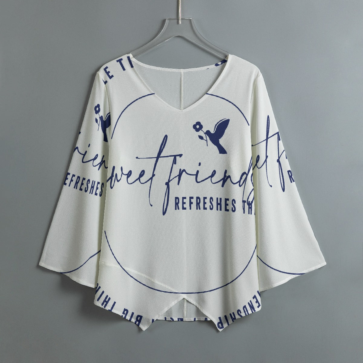 All-Over Print Women's V-neck T-shirt With Irregular Hem