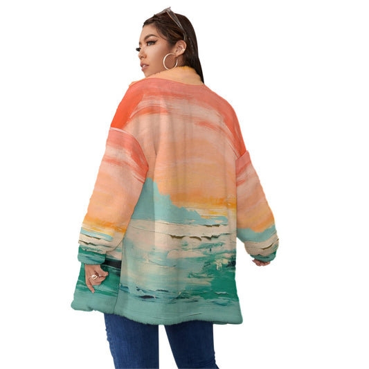 All-Over Print Unisex Borg Fleece Stand-up Collar Coat With Zipper Closure(Plus Size)