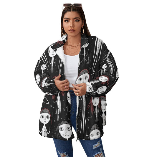All-Over Print Unisex Borg Fleece Stand-up Collar Coat With Zipper Closure(Plus Size)