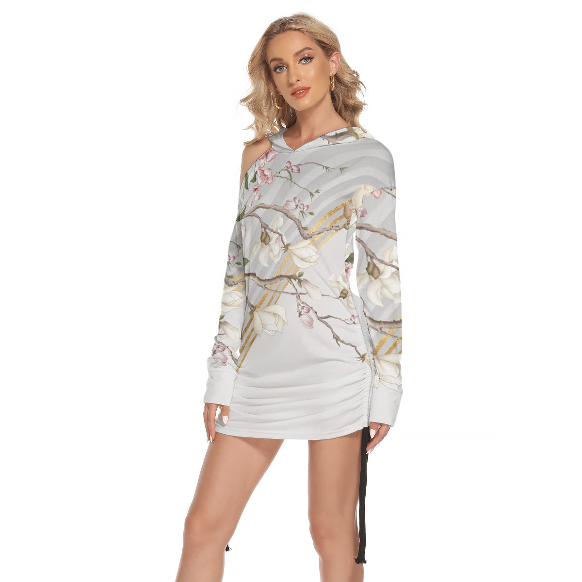 All-Over Print Women's One-shoulder Dress With Waist Shirring