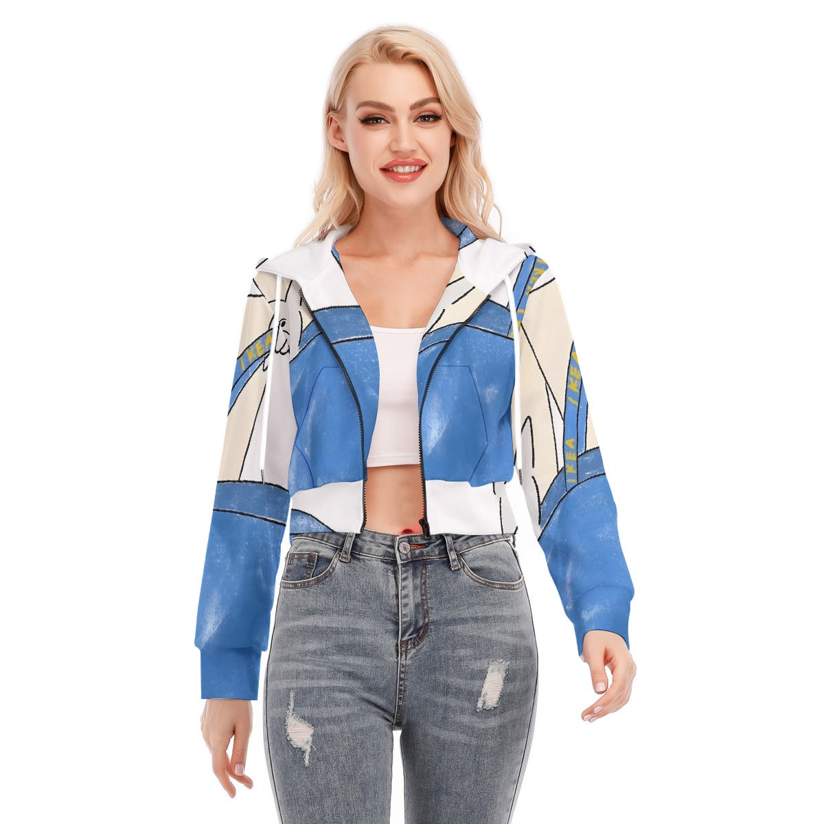 All-Over Print Women's Crop Top Hoodie With Zipper Closure
