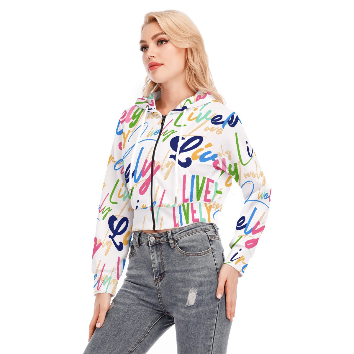 All-Over Print Women's Crop Top Hoodie With Zipper Closure