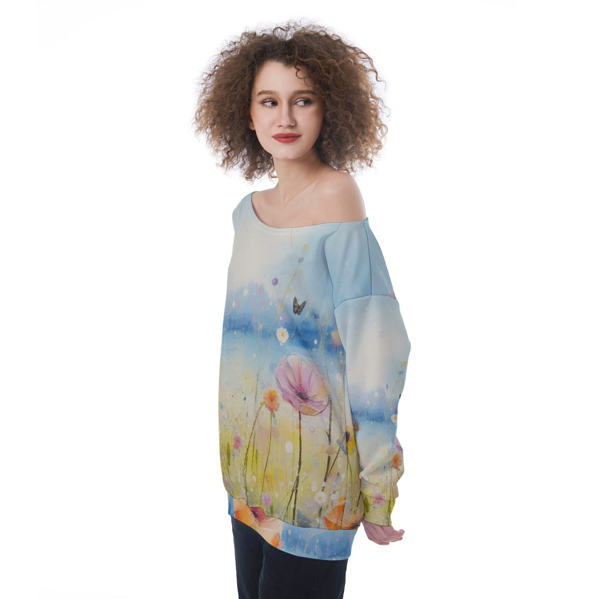 All-Over Print Oversized Women's Off-Shoulder Sweatshirt