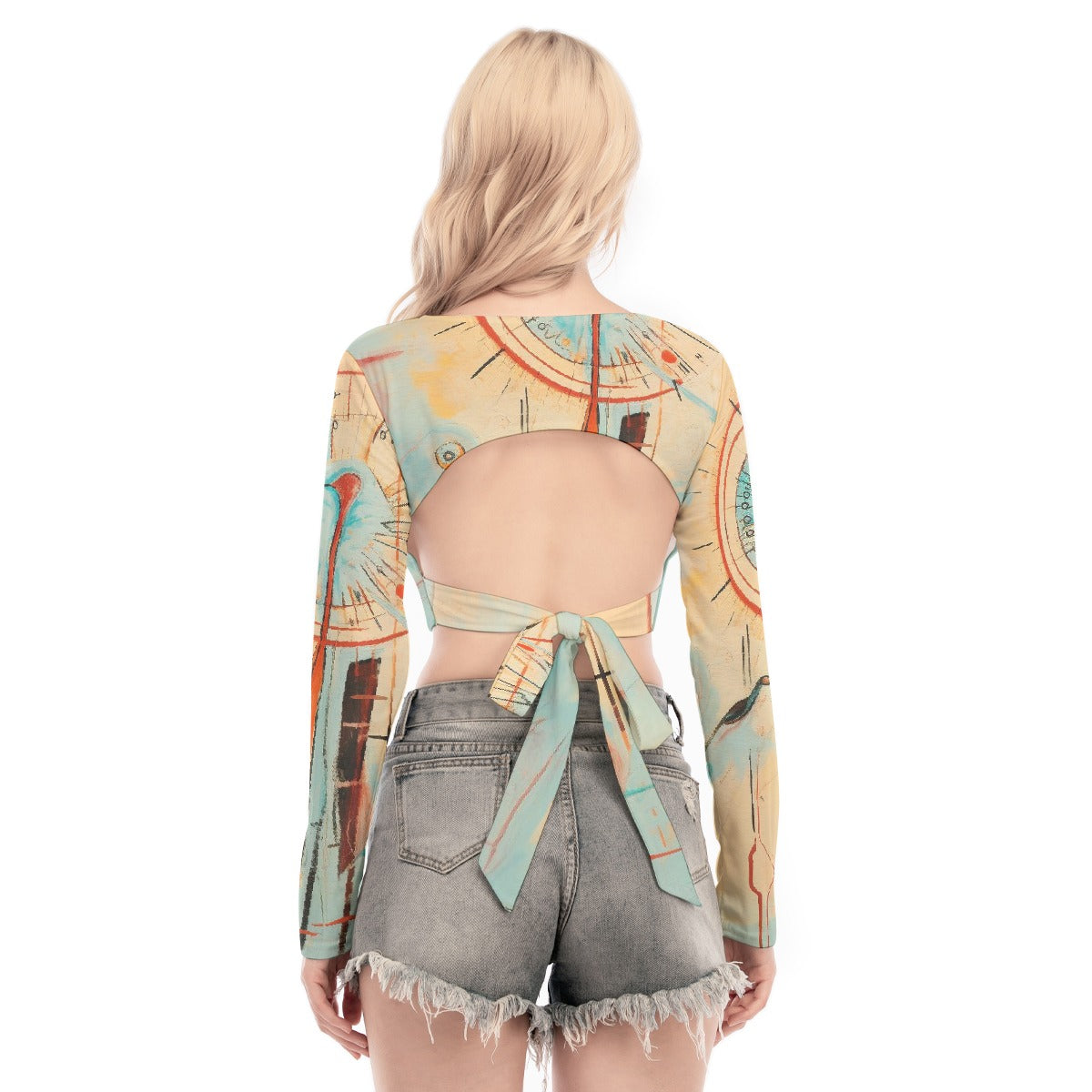 All-Over Print Women's Back Hollow T-shirt With Strap