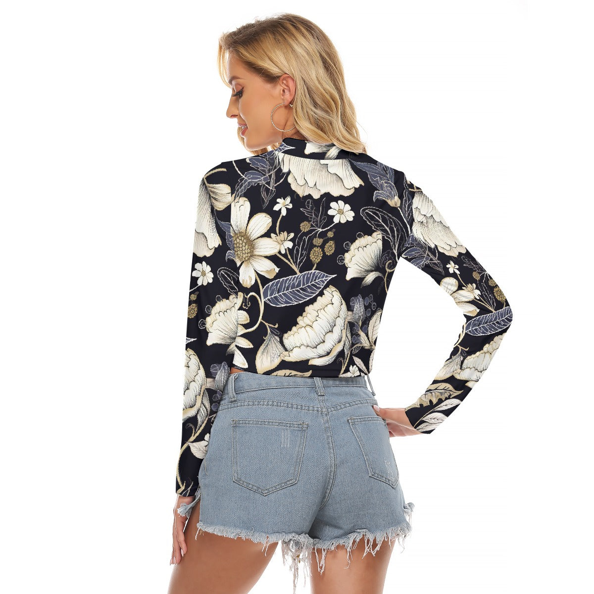 All-Over Print Women's Hollow Chest Keyhole Tight Crop Top