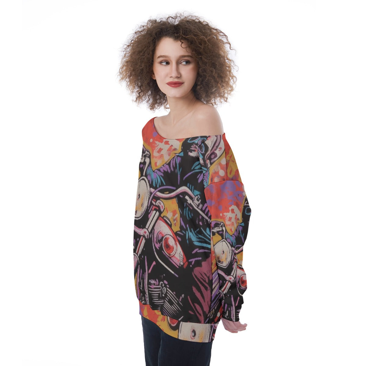 All-Over Print Oversized Women's Off-Shoulder Sweatshirt