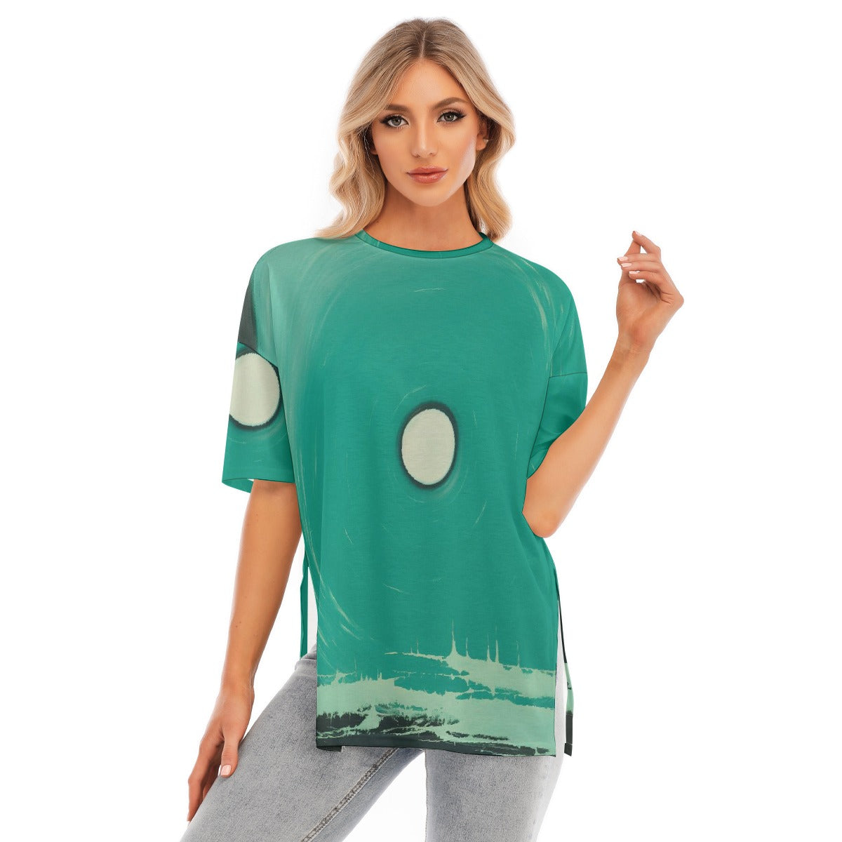 All-Over Print Women's Short Sleeves T-shirt With Hem Split
