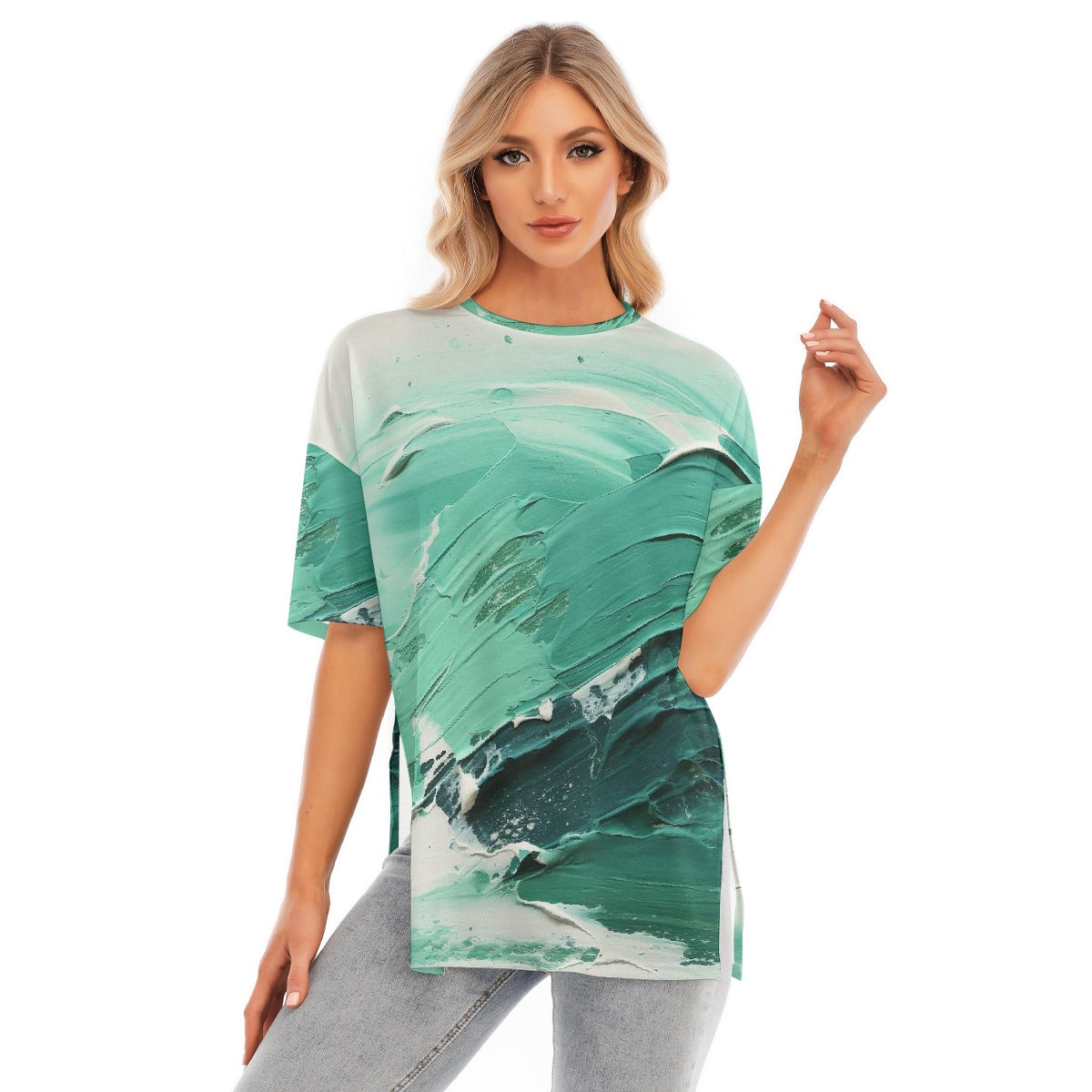 All-Over Print Women's Short Sleeves T-shirt With Hem Split