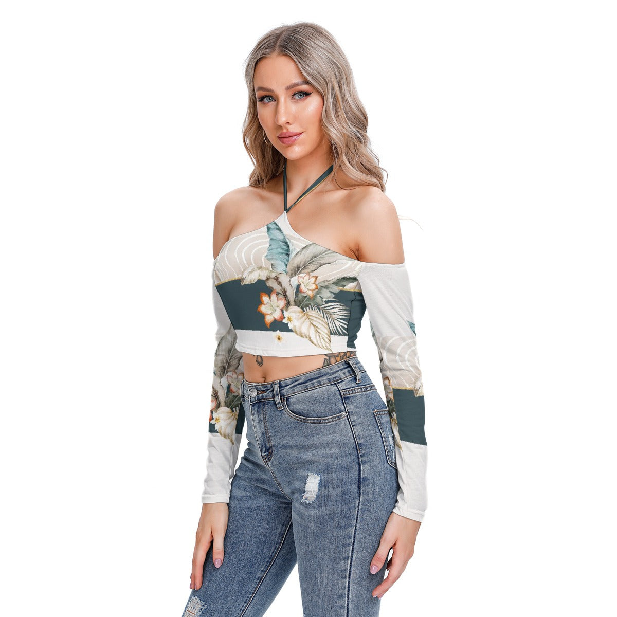 All-Over Print Women's Halter Lace-up Top