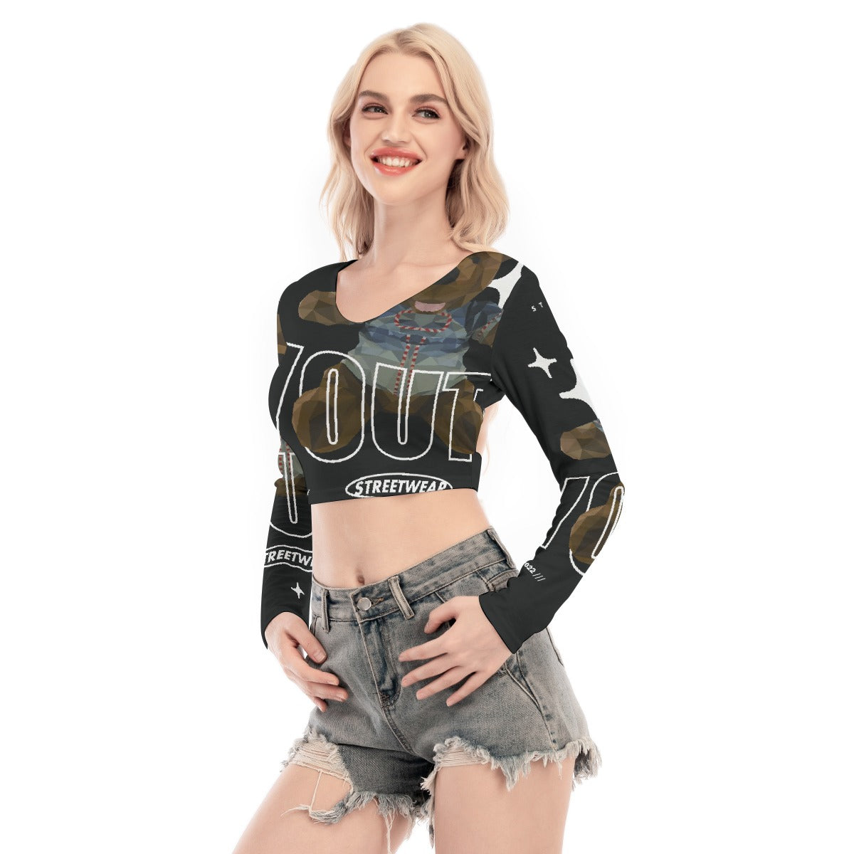 All-Over Print Women's Back Hollow T-shirt With Strap