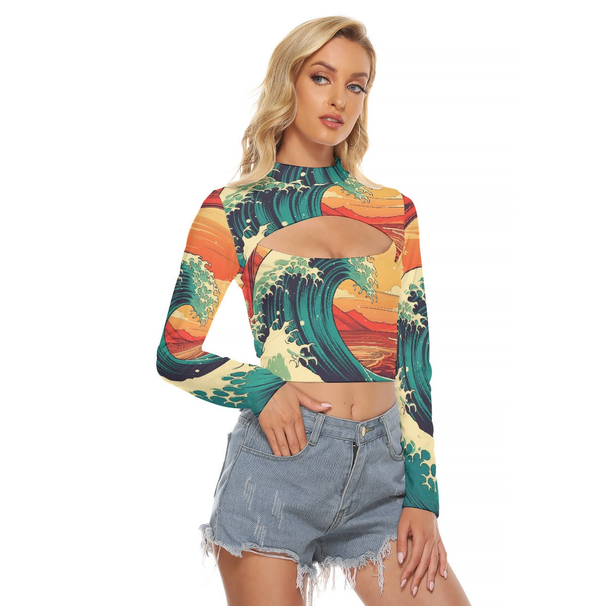 All-Over Print Women's Hollow Chest Keyhole Tight Crop Top