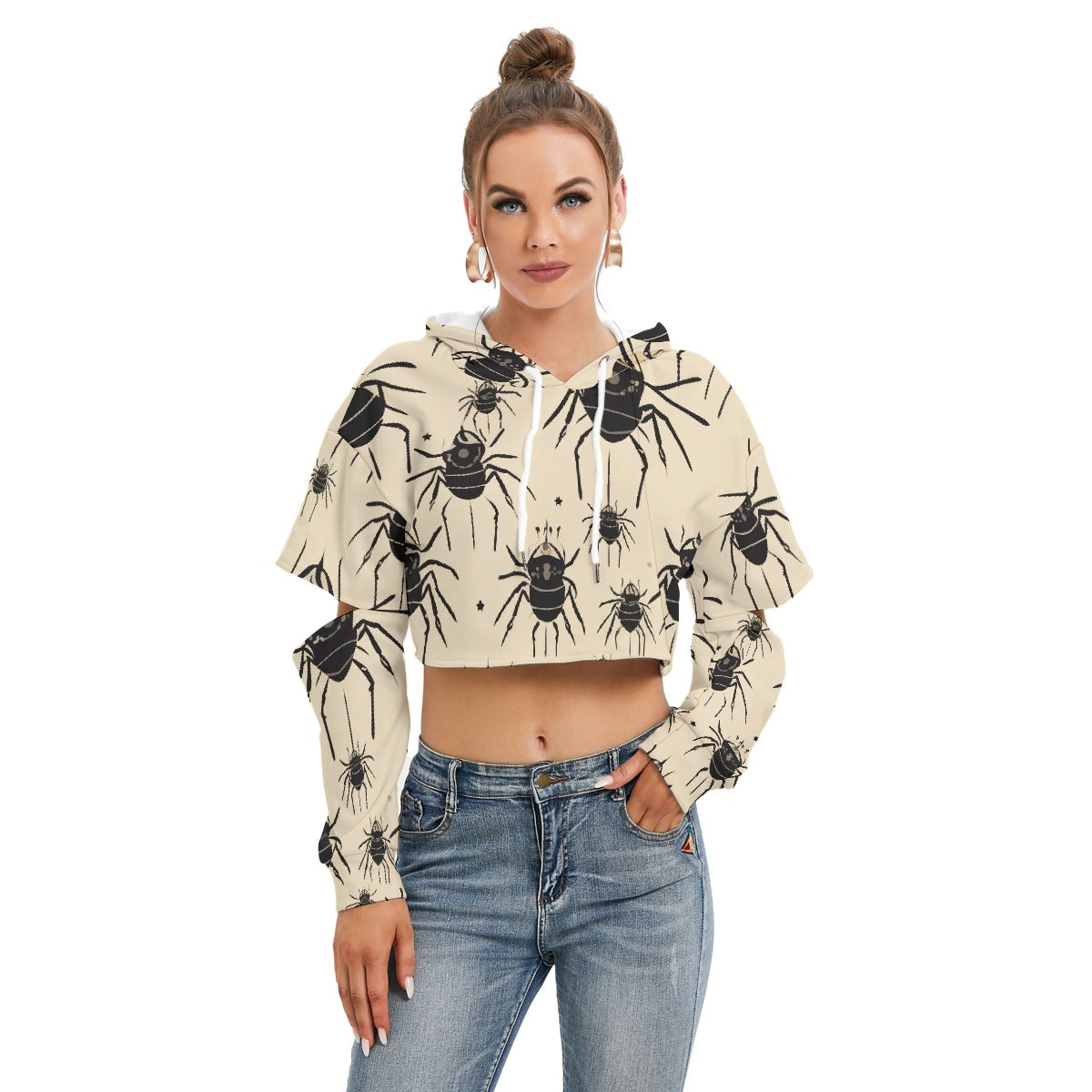 All-Over Print Women's Heavy Fleece Hoodie With Hollow Out Sleeve
