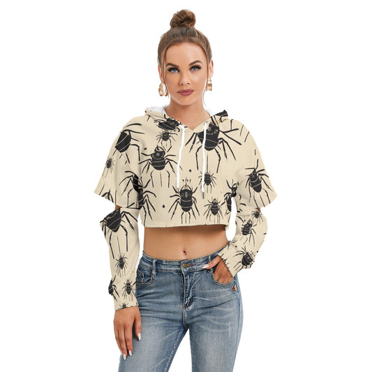 All-Over Print Women's Heavy Fleece Hoodie With Hollow Out Sleeve