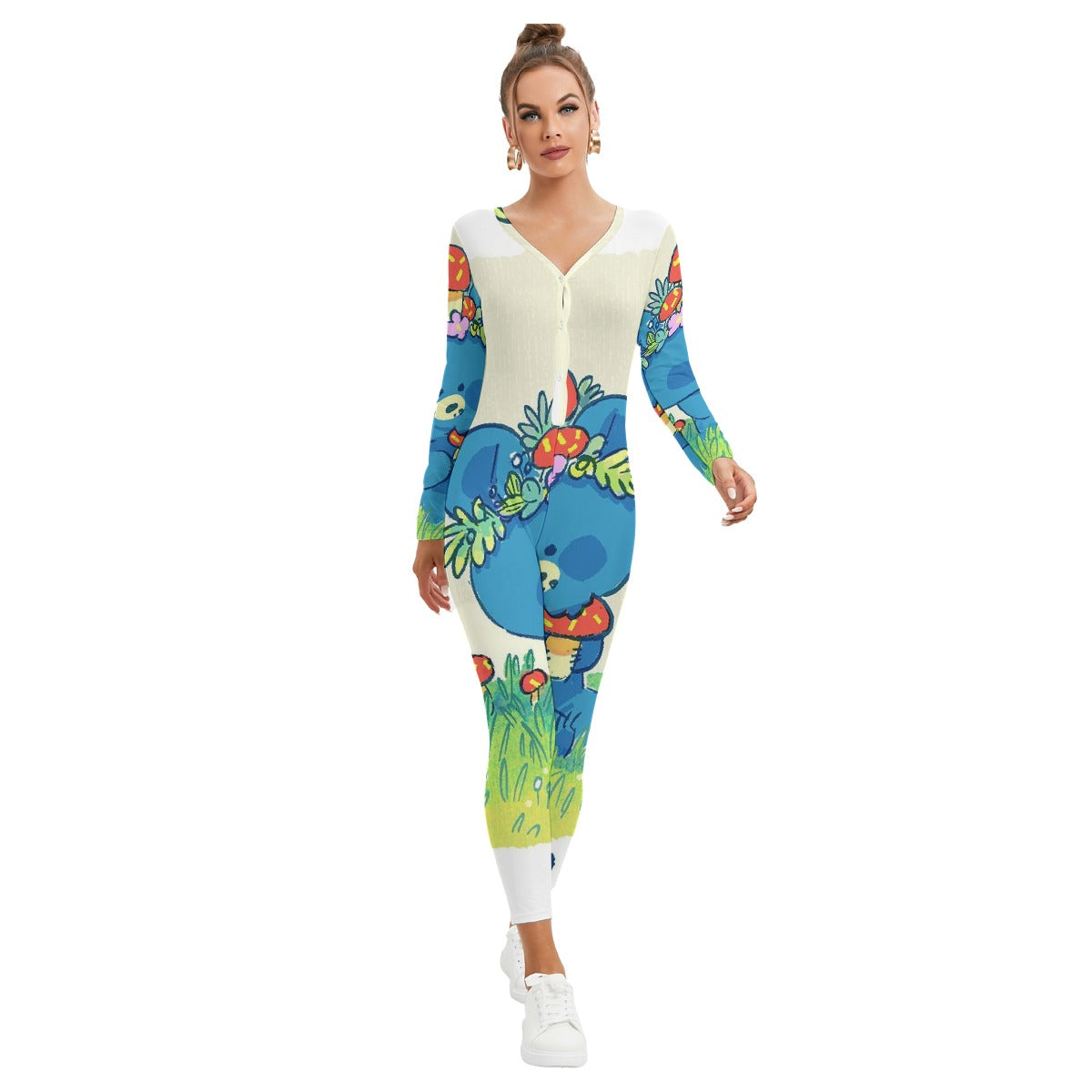All-Over Print Women's Plunging Neck Jumpsuit