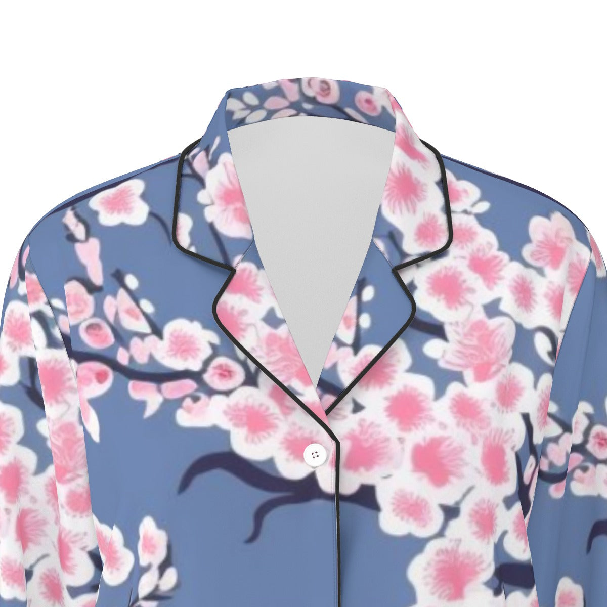 All-Over Print Women's Long Sleeve Pajama Set With Black Contrast Piping