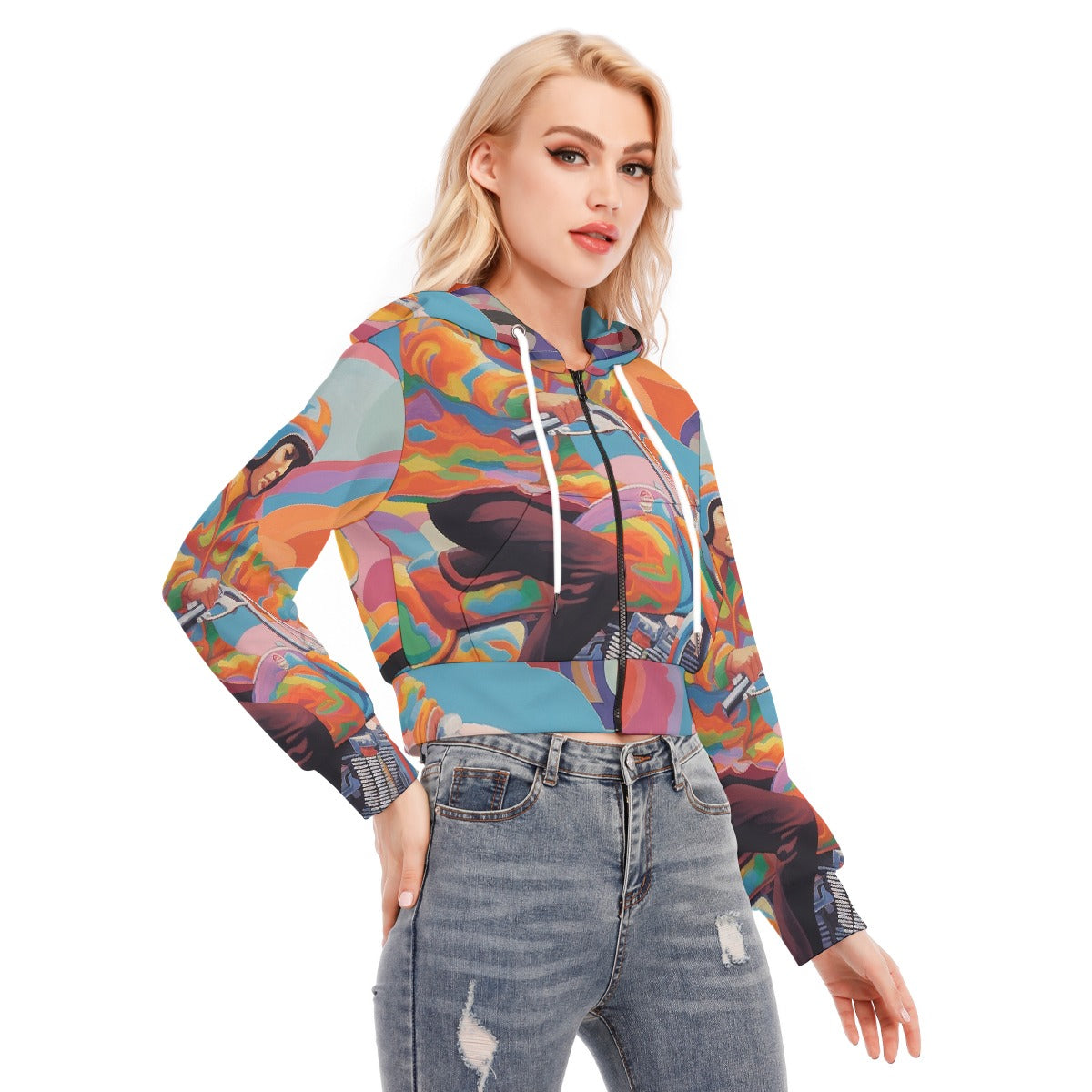 All-Over Print Women's Crop Top Hoodie With Zipper Closure