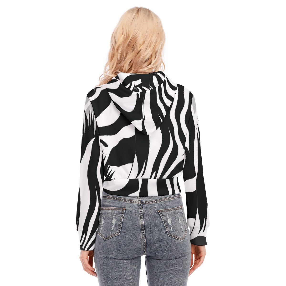 All-Over Print Women's Crop Top Hoodie With Zipper Closure
