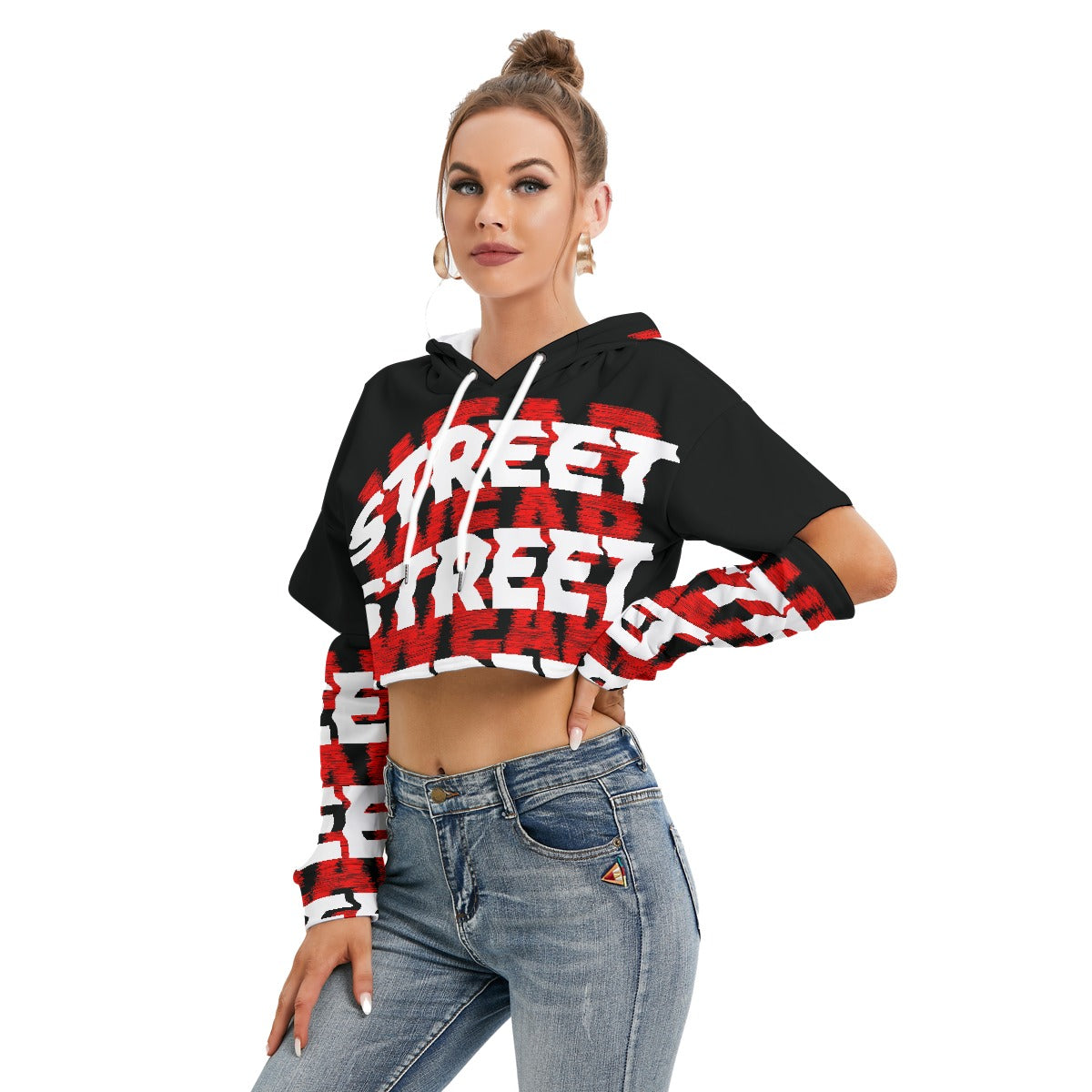 All-Over Print Women's Heavy Fleece Hoodie With Hollow Out Sleeve