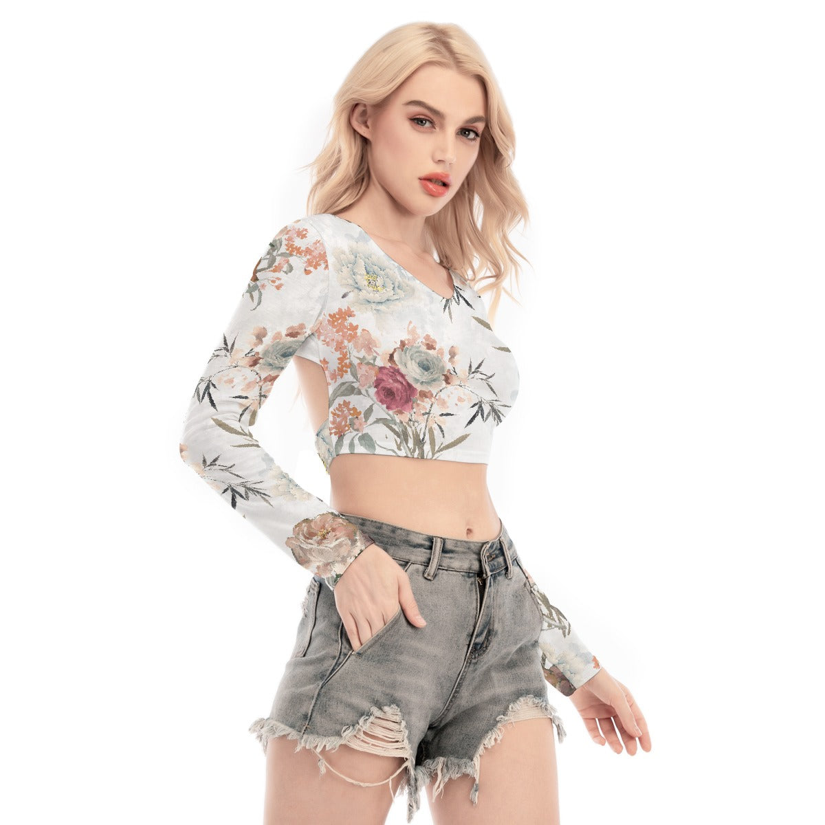 All-Over Print Women's Back Hollow T-shirt With Strap