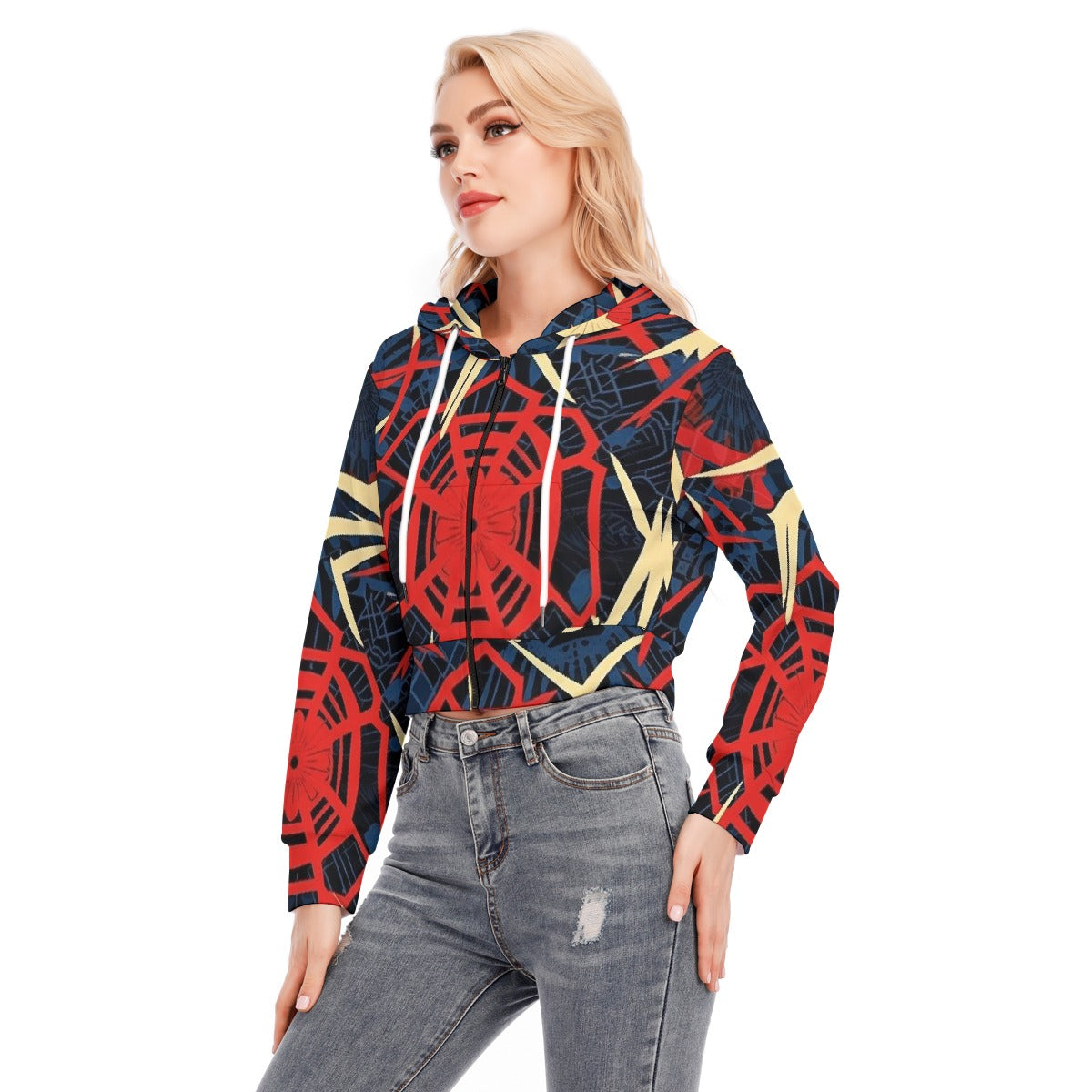 All-Over Print Women's Crop Top Hoodie With Zipper Closure