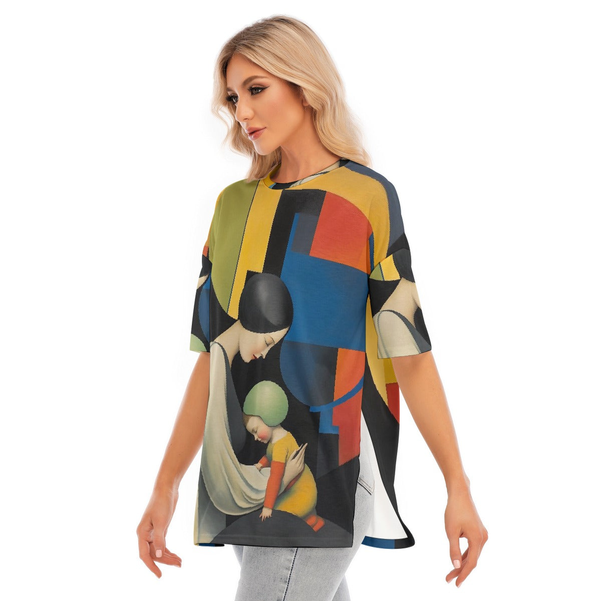 All-Over Print Women's Short Sleeves T-shirt With Hem Split
