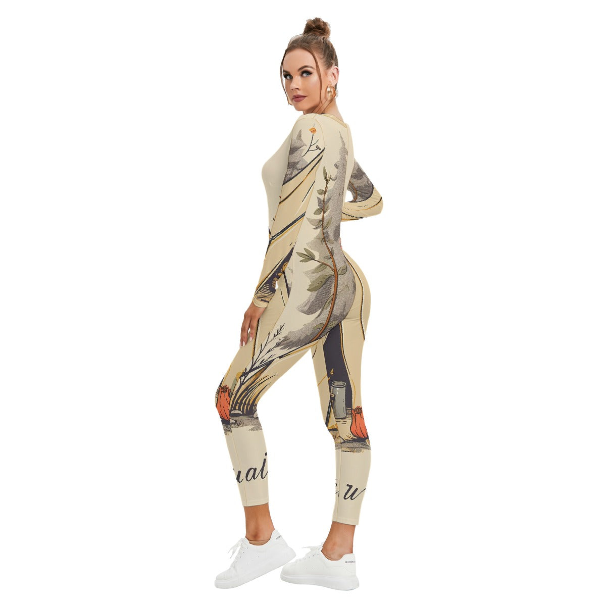 All-Over Print Women's Plunging Neck Jumpsuit