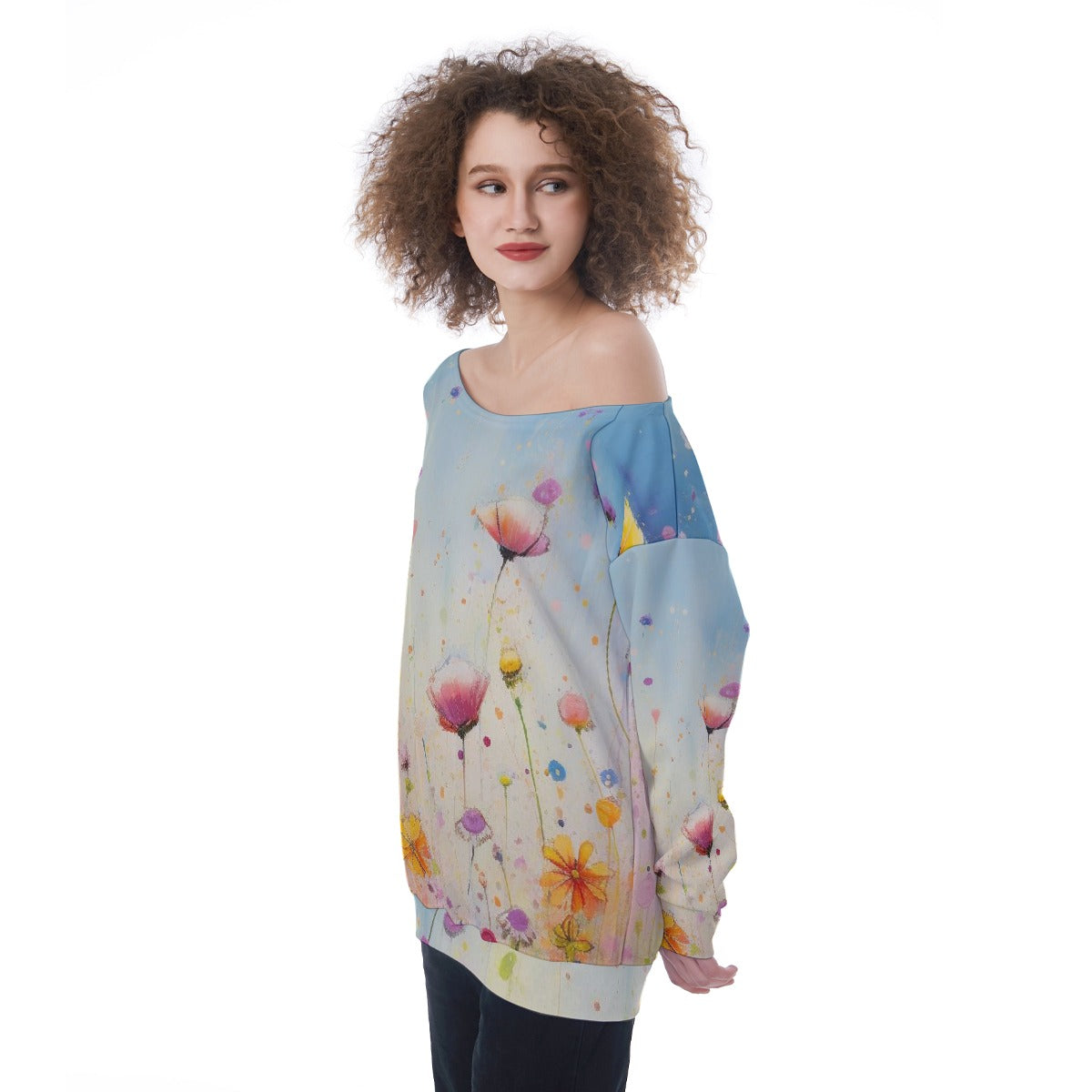 All-Over Print Oversized Women's Off-Shoulder Sweatshirt