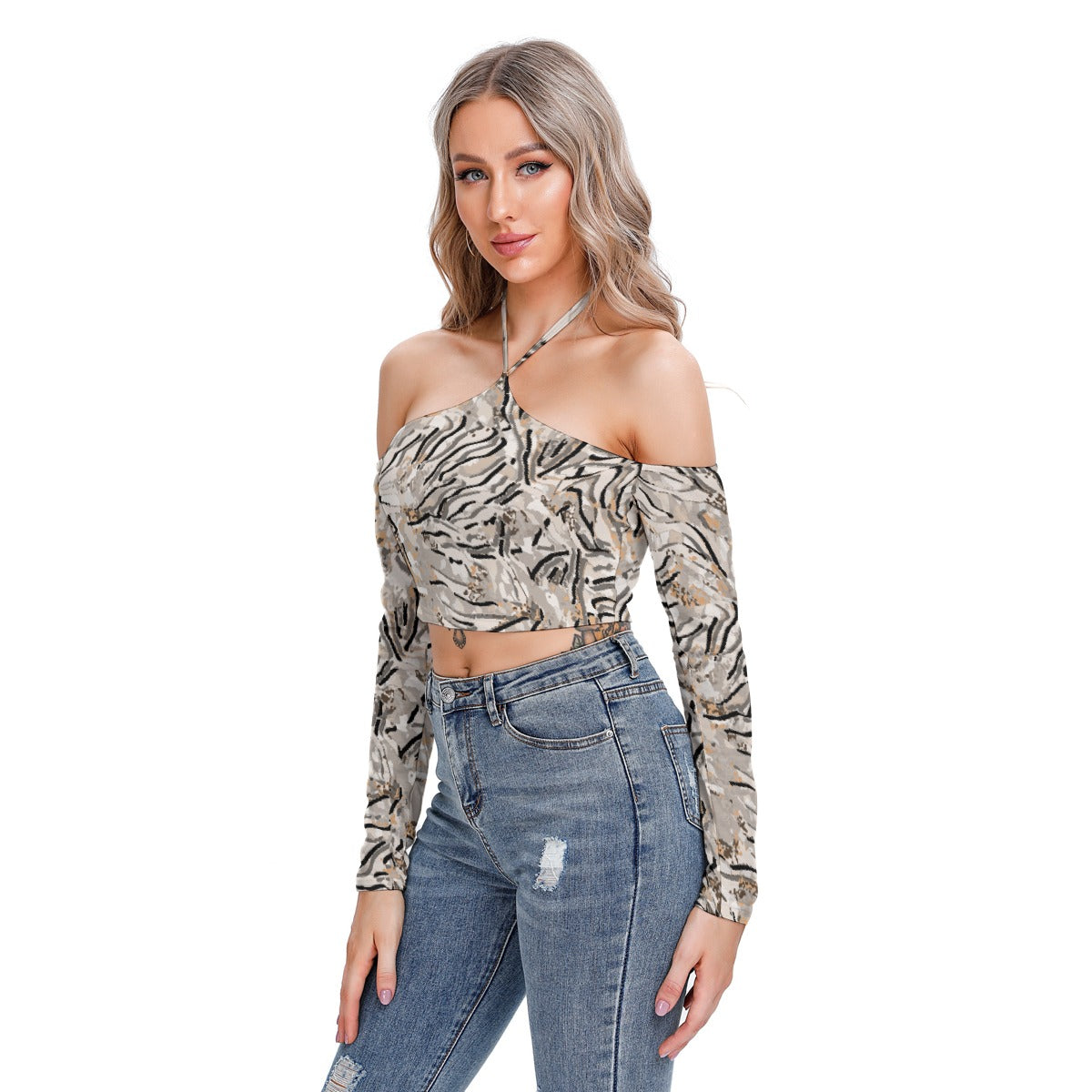 All-Over Print Women's Halter Lace-up Top