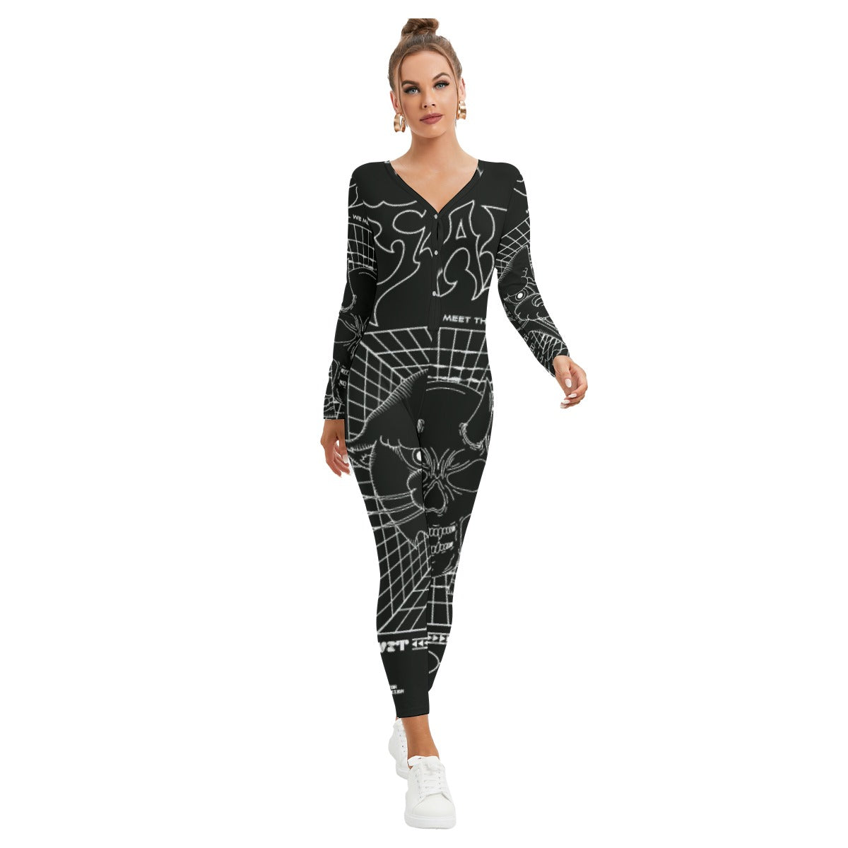 All-Over Print Women's Plunging Neck Jumpsuit