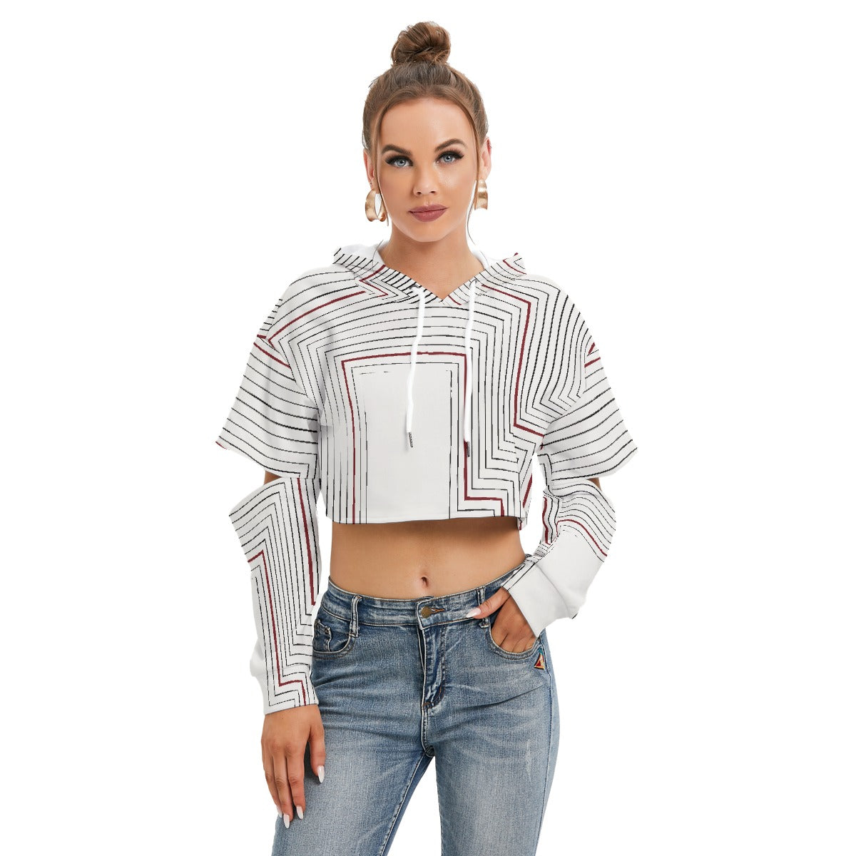 All-Over Print Women's Heavy Fleece Hoodie With Hollow Out Sleeve