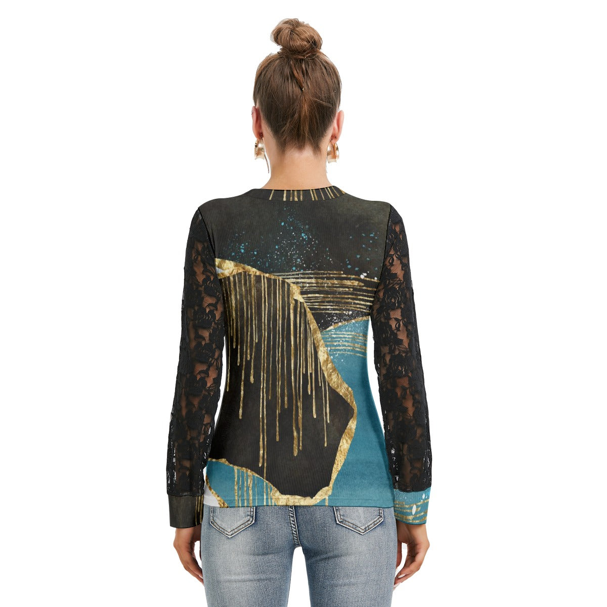 All-Over Print Women's T-shirt And Sleeve With Black Lace