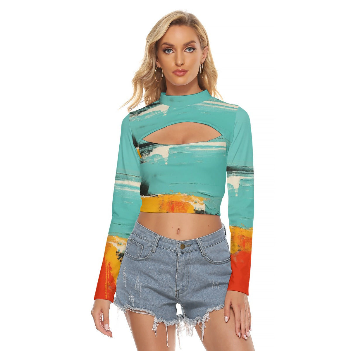 All-Over Print Women's Hollow Chest Keyhole Tight Crop Top