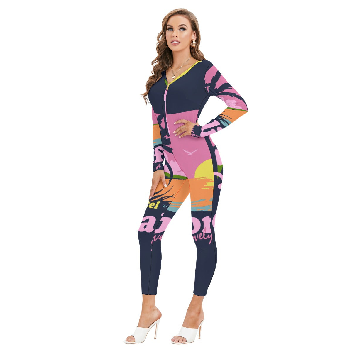 All-Over Print Women's Plunging Neck Jumpsuit