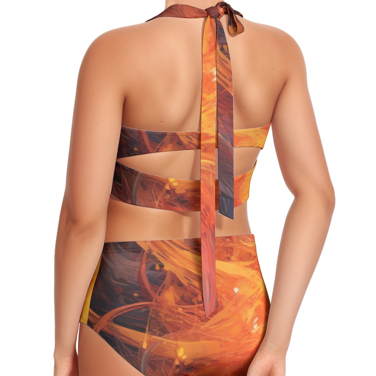 All-Over Print Women's Swimsuit Set With Halter