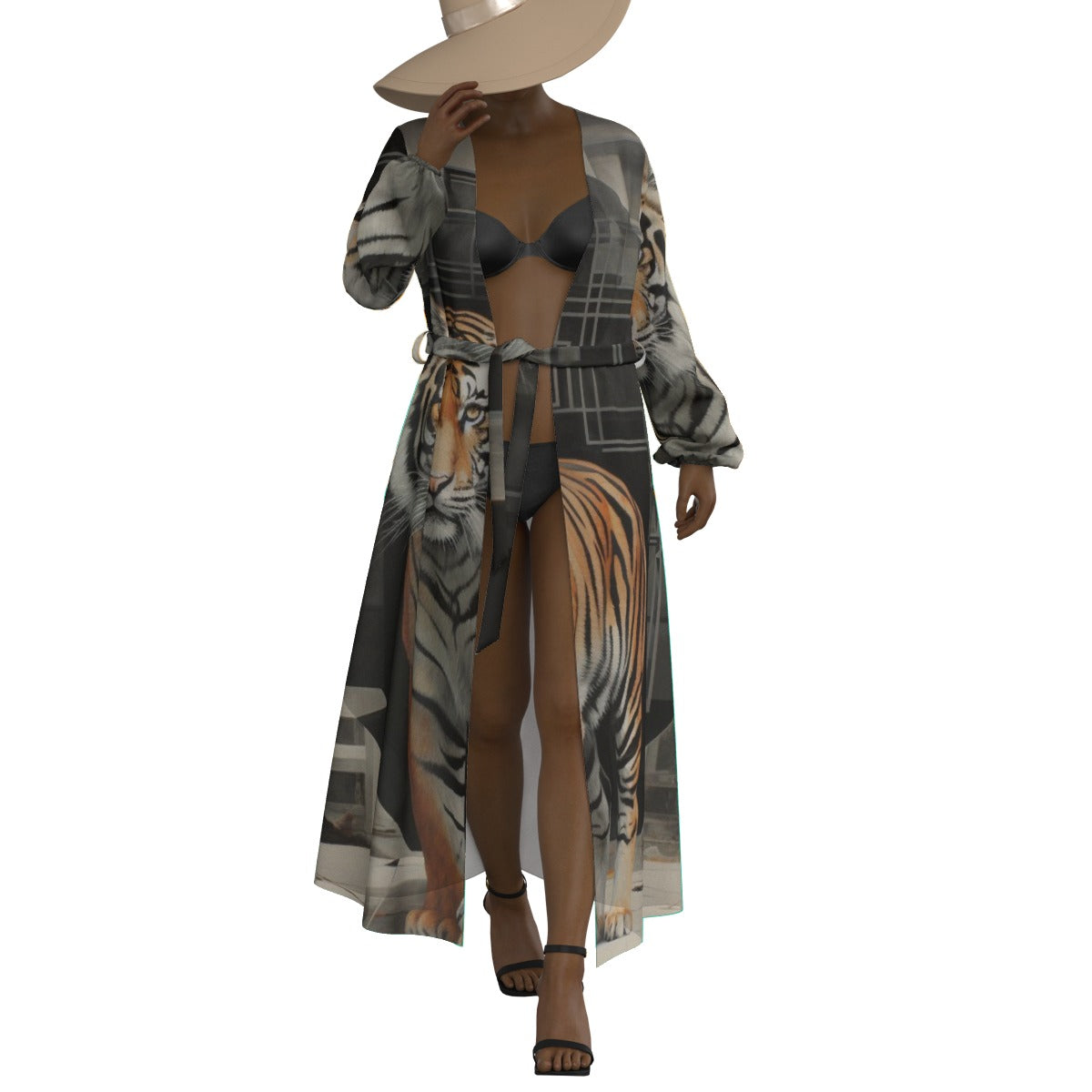 All-Over Print Women's Lace-up Chiffon Robe