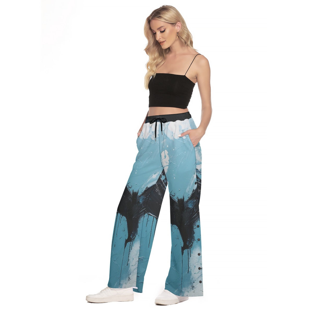 All-Over Print Women's Side Slit Snap Button Trousers