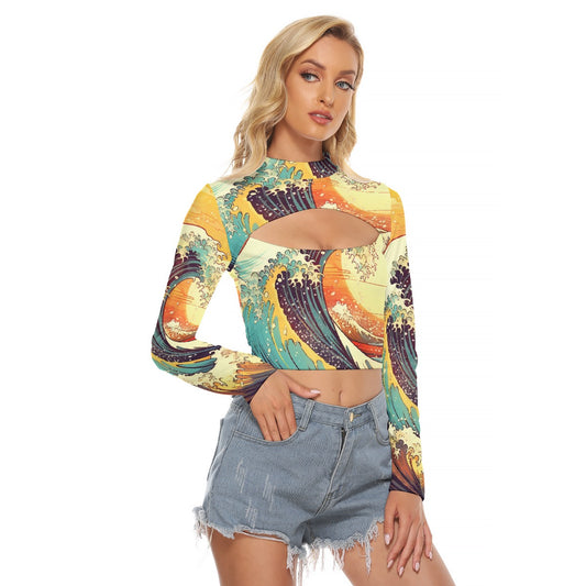 All-Over Print Women's Hollow Chest Keyhole Tight Crop Top