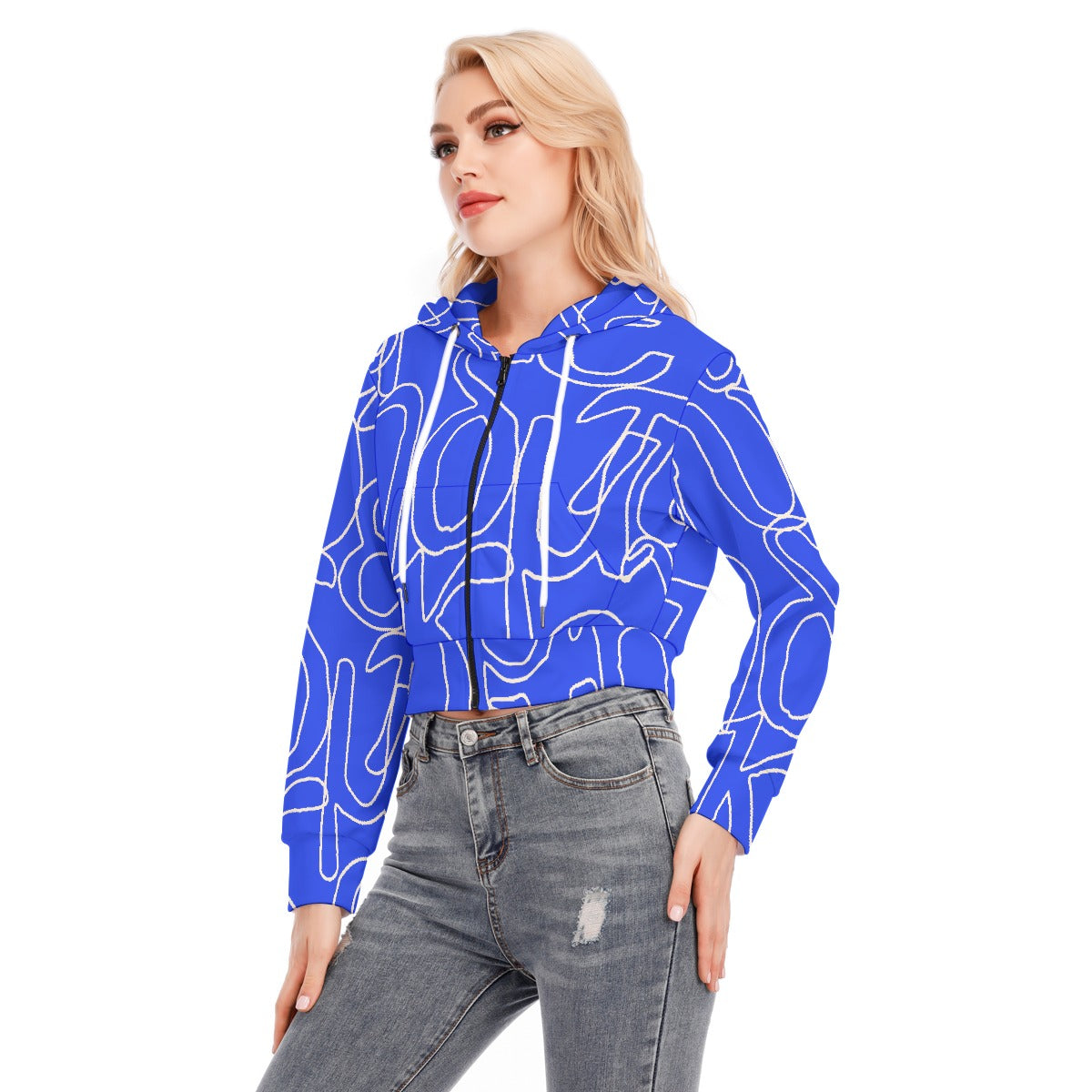 All-Over Print Women's Crop Top Hoodie With Zipper Closure
