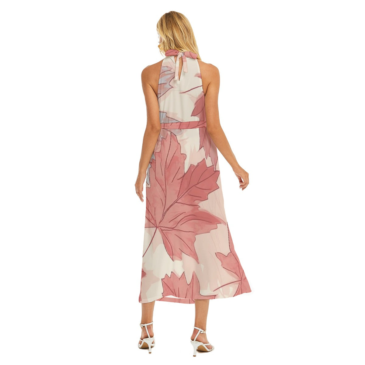 All-Over Print Women's Wrap Hem Belted Halter Dress