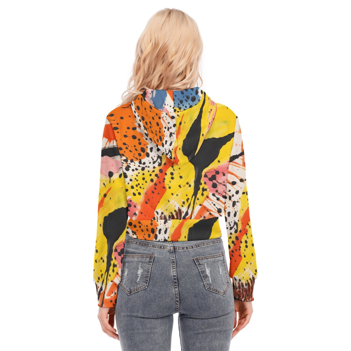 All-Over Print Women's Crop Top Hoodie With Zipper Closure