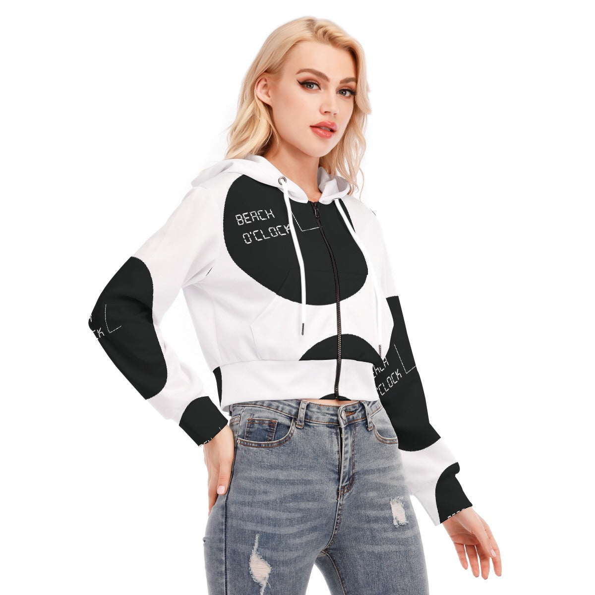All-Over Print Women's Crop Top Hoodie With Zipper Closure