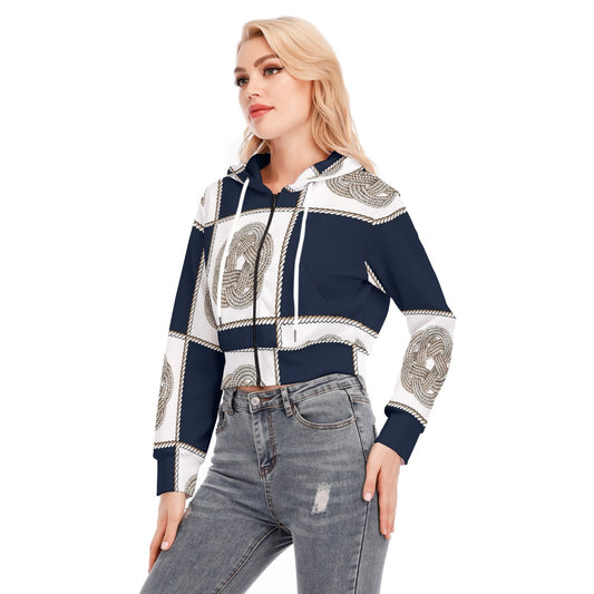 All-Over Print Women's Crop Top Hoodie With Zipper Closure