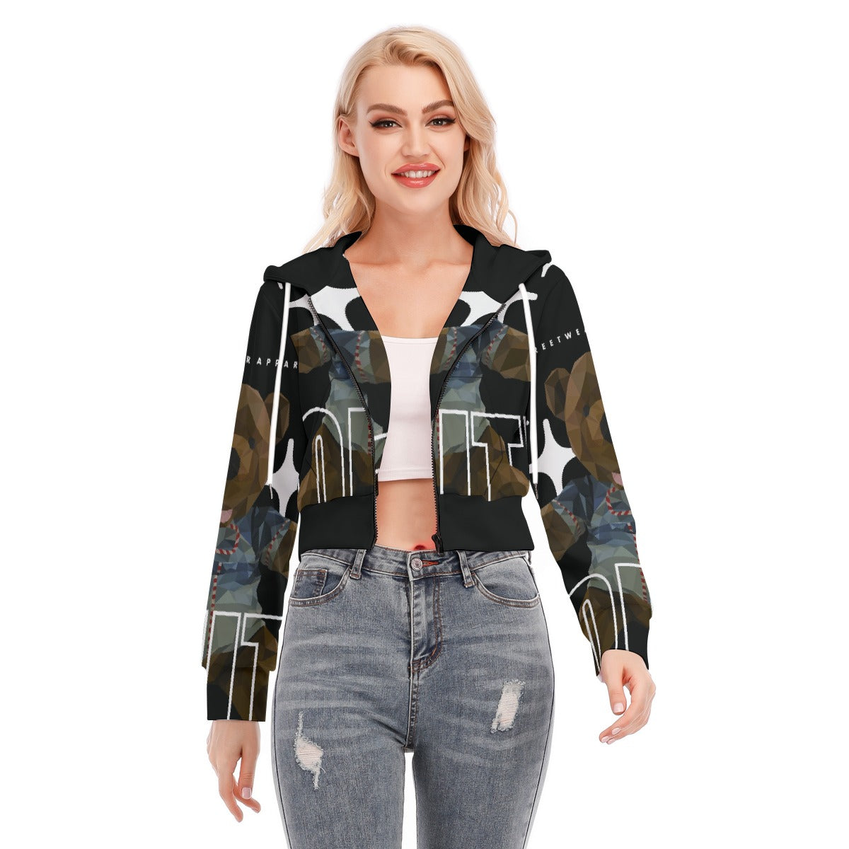All-Over Print Women's Crop Top Hoodie With Zipper Closure