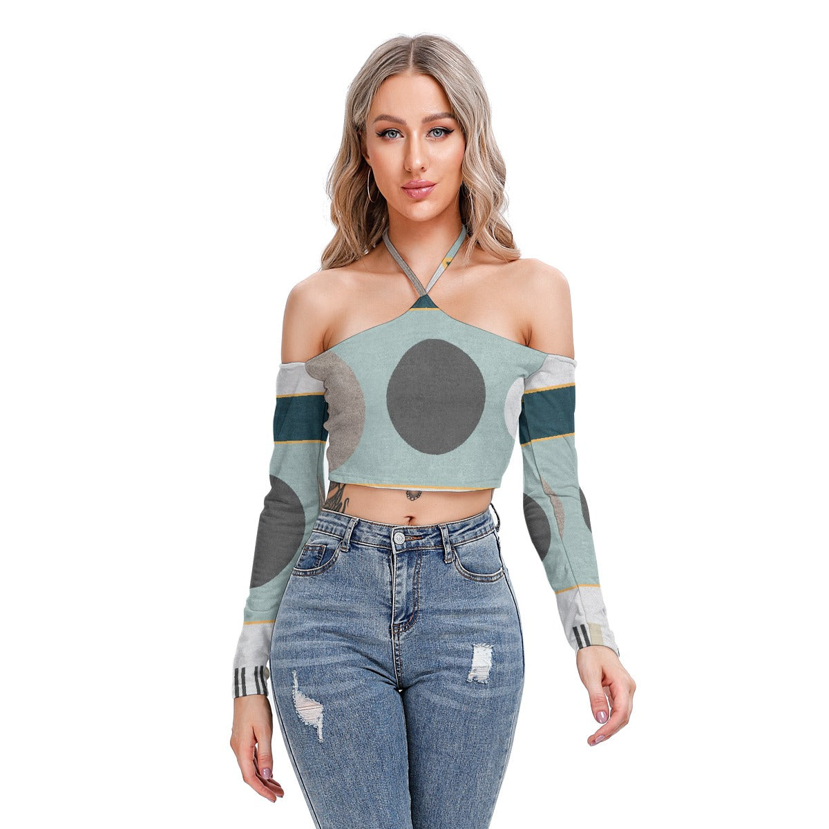 All-Over Print Women's Halter Lace-up Top